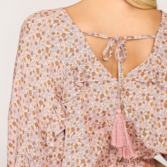 Boho Floral Printed Open Back Blouse - Picture 2 of 5